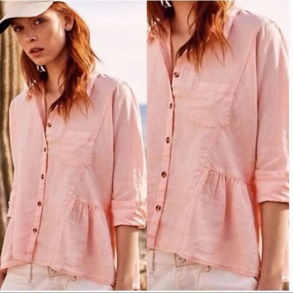 ✨Anthropologie Holding Horses Linen Top Peplum Pink✨